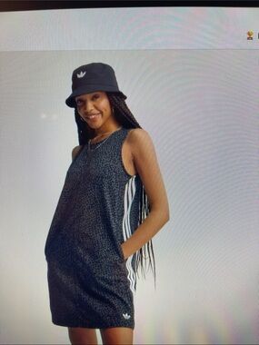 adidas Black and White and Grey AOP Dungaree Denim dress
